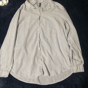 H&M Blue & White Striped Cotton Blend Button Down Shirt